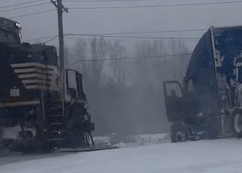 Semitruck hit by train in North Carolina