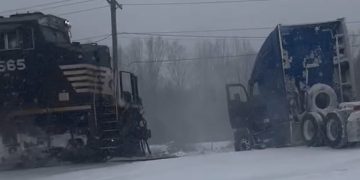 Semitruck hit by train in North Carolina