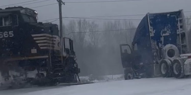 Semitruck hit by train in North Carolina