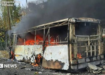 Russian strike on buses kills at least 30, say officials, as deadly attacks on Ukraine surge