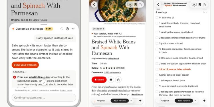 The NYT Cooking app is testing AI recipe modifications